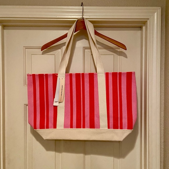 Aqua Handbags - AQUA Canvas Pink and Red Striped Tote Bag Bloomingdale’s Exclusive Large